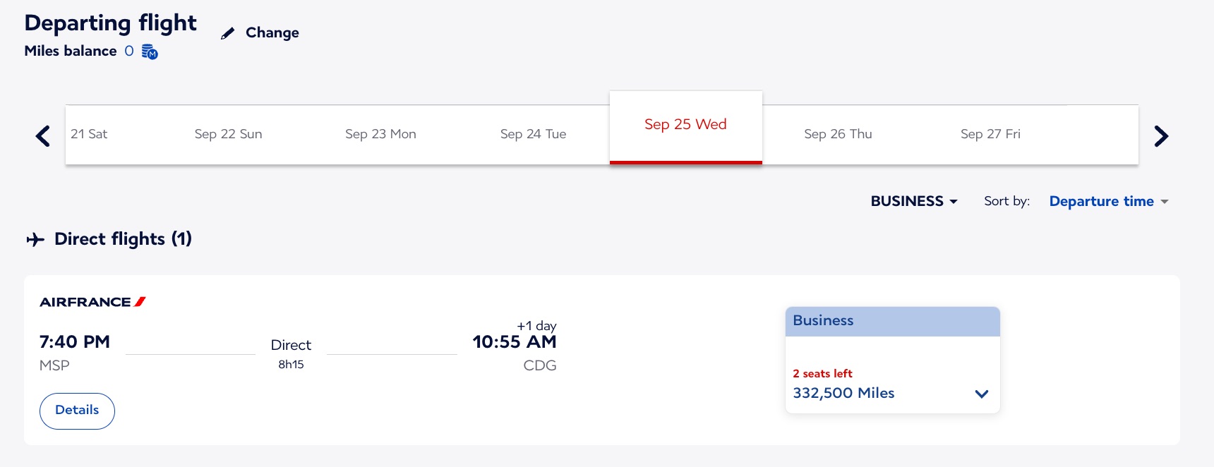 Air France MSP-CDG flying blue miles high fare