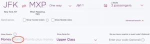 booking with virgin points greyed out