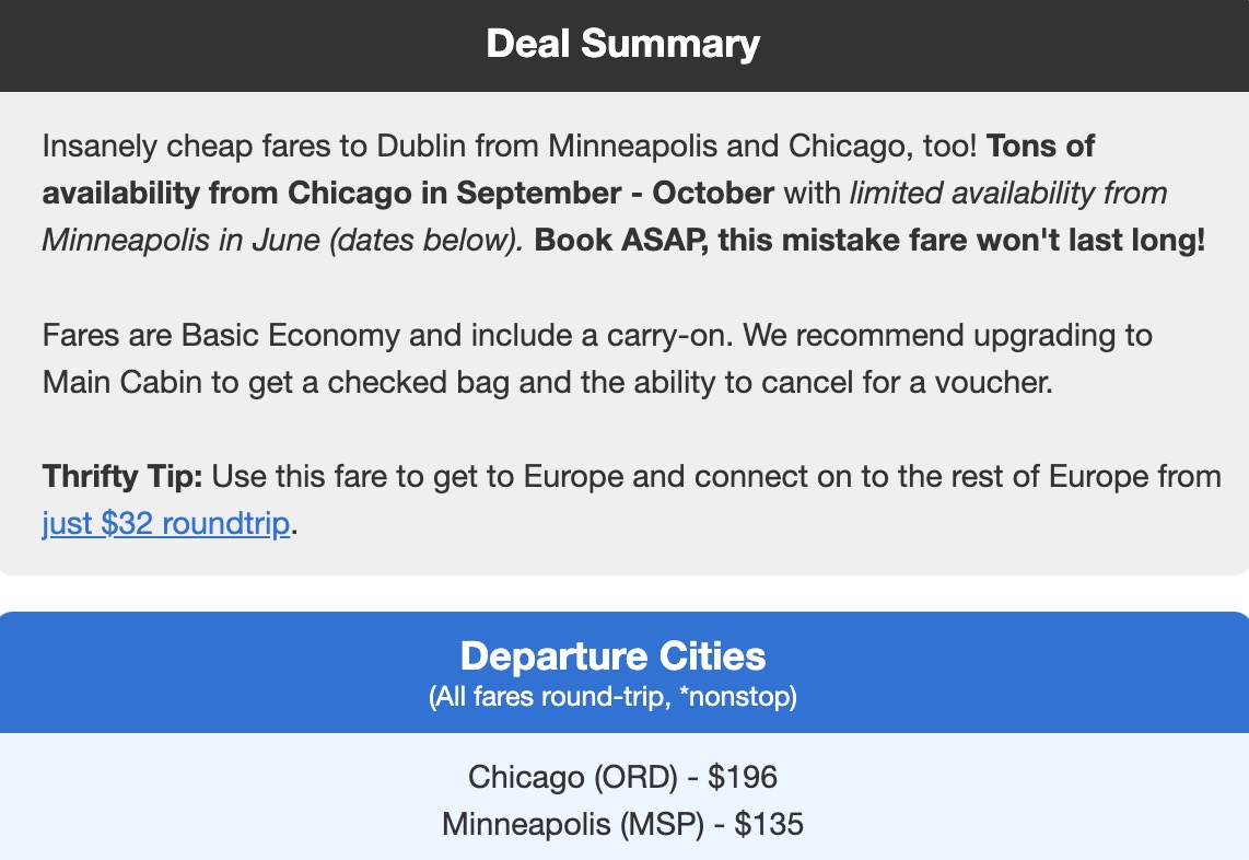 Dublin mistake fare