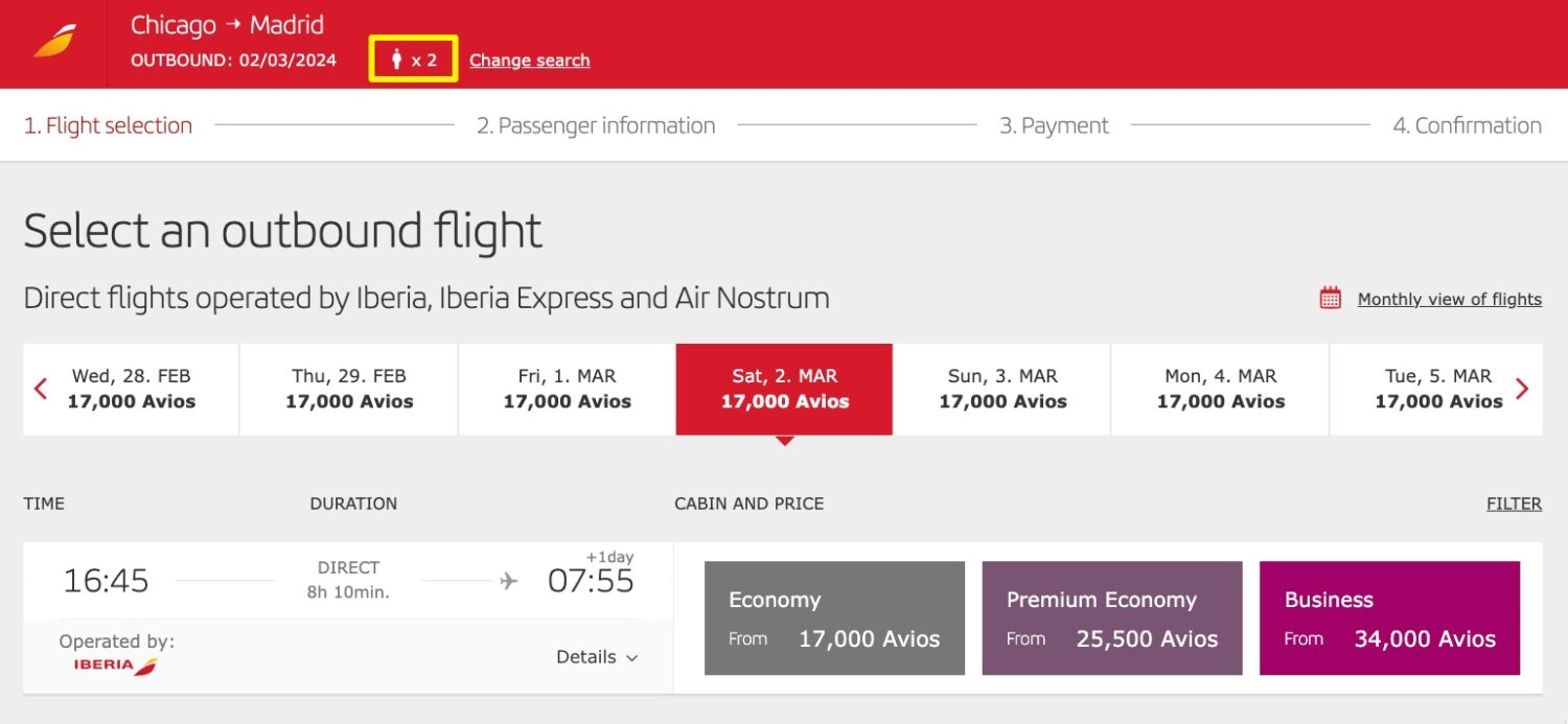 iberia booking screen