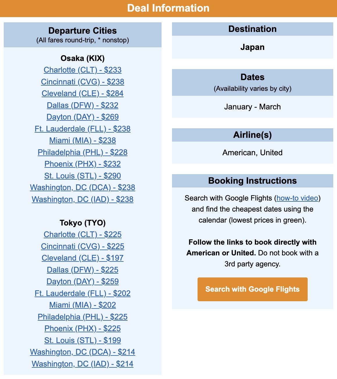 Japan mistake fare