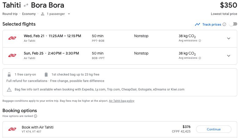 tahiti to bora bora