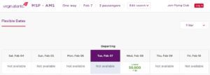 Virgin Atlantic week calendar view
