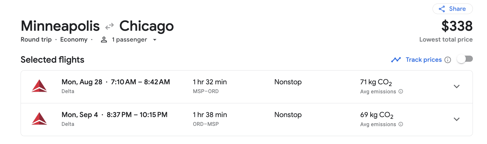 Minneapolis to Chicago flight search