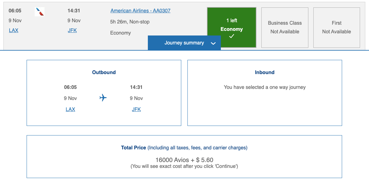 British Airways LAX to JFK